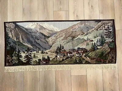 Vintage Wall Tapestry Tassel Fringe Landscape Mountain Village Rustic Cabins • $75