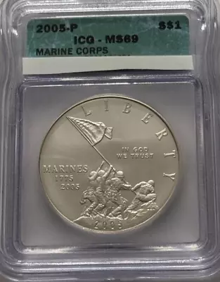 2005-P Marine Corp Commemorative Silver Dollar IGC MS 69 • $85