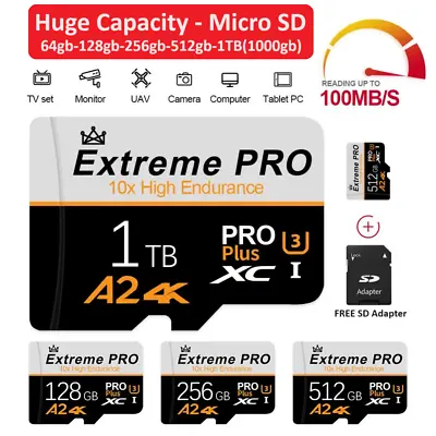 Micro SD Memory Card Class 10 U3 A2 64GB 128GB 256GB 512GB 1TB 2TB Free Adapter • £24.99