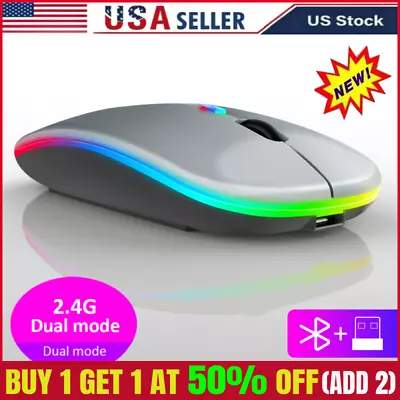 Rechargeable Slim Wireless Mouse Bluetooth 5.2+ 2.4G Cordless For Laptop PC • $3.99