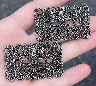 Vintage Gray Steel Colored Metal Shoe Clips Victorian Style Ornate • $25