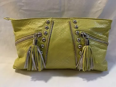 Euc Betsey Johnson Lime Green Leather Snakeskin Texture Clutch/handbag • $28