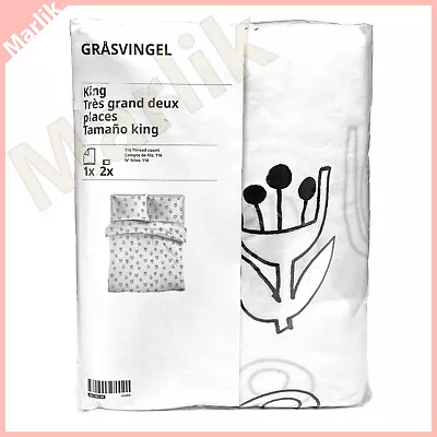 Ikea Grasvingel King Size Duvet Cover + 2 Pillowcase 100% Cotton New • £51.31