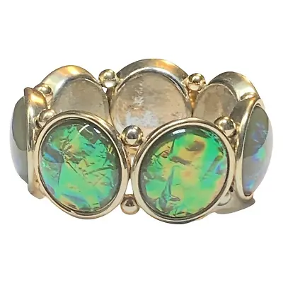 Chunky Icy Green Foil Stretch Bracelet 6.5” Oversized Circle Gold Tone Trendy • $35.99