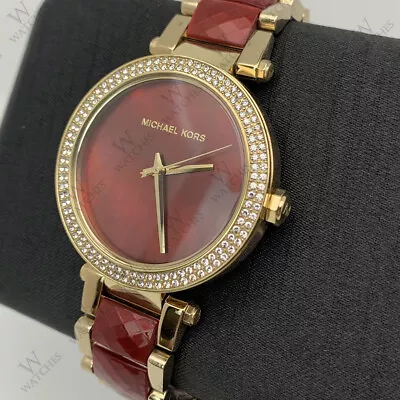 New Michael Kors MK6427 39mm Parker Red Chronograph And Gold Women's Watch • $108