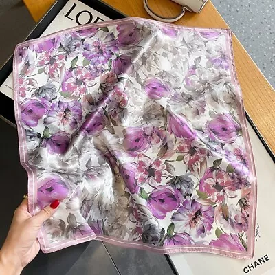 100% Silk Scarf Women Vintage Purple Small Hand Neckerchief Wrap Bandana 53*53cm • $9.84