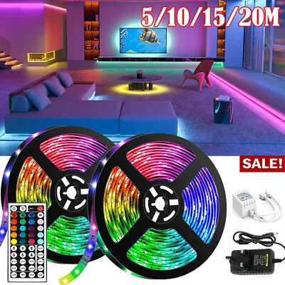 5-20M LED Strip Lights 5050 RGB Colour Changing Tape Cabinet Kitchen Lamp+Remote • £1.99