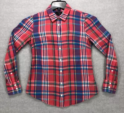 J Crew Perfect Button Up Long Sleeve Petite Shirt Women Size 00P Red Blue Plaid • $15