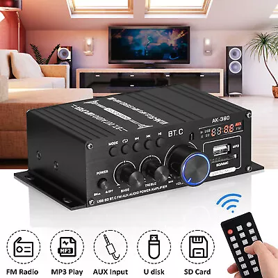 Audio Power Amplifier 800W 2CH HiFi Stereo AMP Speaker Bluetooth Amp Receiver • £19.99