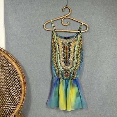 Czarina Jumpsuit Romper Resort Size 8 Slightly Sheer Stunning Blue Green • $39