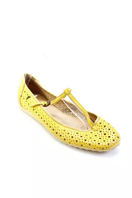 Frye Womens Katt Laser Cut Leather T Strap Ballet Flats Yellow Size 8 • $48.79