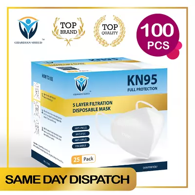 $46.80 • Buy 100Pcs KN95 N95 Disposable Face Mask Respirator Protective Masks 5 Layers-White