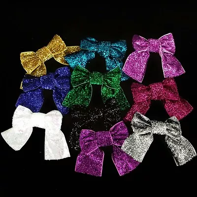 Christmas Gift Metallic Ribbon Bows With Tails  75 Mm Wide X 4 Bows Gift Craft • £5.85