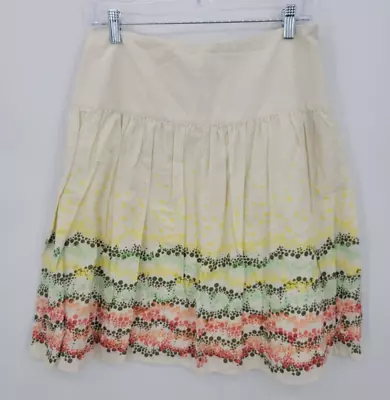 J Jill Skirt Womens 10P Ivory Colorful Border Print Flared Boho Artsy Swing • $20.90