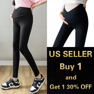 Women’s Black Yoga Maternity Leggings Pants V Crossover Waist Pregnant • $12.88