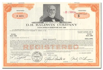 D. H. Baldwin Company Bond Certificate • $1.69