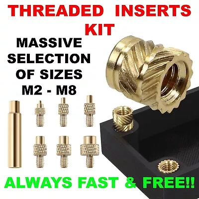 THREADED BRASS INSERT KIT Heat Set M2 M2.5 M3 M4 M5 M6 M8 Great For 3D Printing • £2.60