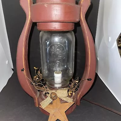 Vtg Wood Electric Lantern Lamp Nightlight Light Mason Ball Jar 14” • $29.99