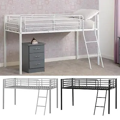 Single Mid Sleeper Metal 3ft Bunk Bedstead Cabin Loft Kora Black/silver/white • £147.99