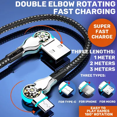 Double Elbow Swivel With Light Fast Charge Cable Three Types Type-C IPhone Micro • $4.99