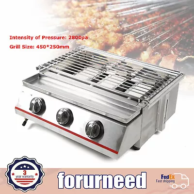 3Burners Smokeless LPG Gas BBQ Grill Outdoor Picnic Barbecue Cooker Steel Shield • $76.95