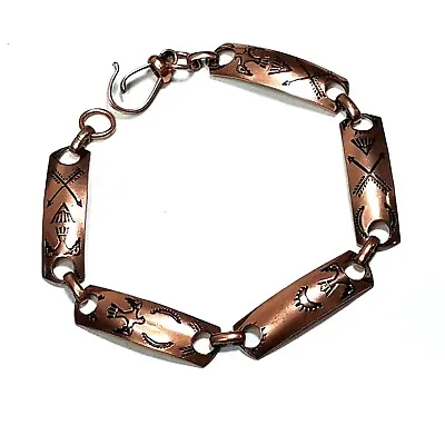 Solid Copper HANDMADE Stamped Thunderbird NATIVE NAVOJO Bracelet 8  Vintage • $22.45