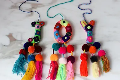 NEW Handmade Mexican Letter Embroidered Ornaments From Chiapas Mexico Colorful • $12