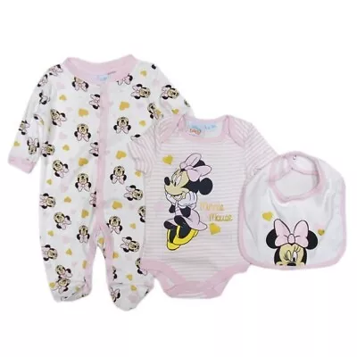 Disney Baby Girl Clothes Set Minnie Mouse Outfit Sleepsuit Bib Bodysuit 6 9 Mths • $17.35