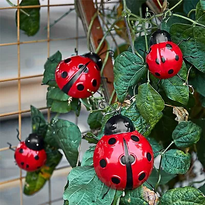 4pc Metal Ladybird Garden Wall Decorations 3D Outdoor Ladybug Garden Ornaments • £8.95