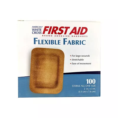 Flexible Fabric Bandages 2  X 3  Extra Wide Strip Adhesive Bandaid 100 Pieces • $24.20