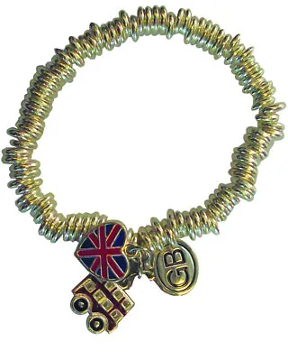 £12.99 • Buy British Elasticated Sweetie Union Jack Heart Bus GB Tag Charm Bracelet Gift