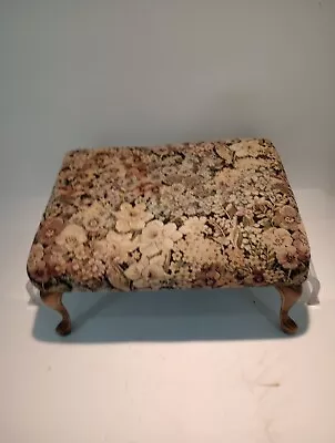 Vintage Tapestry Ottoman Foot Stool Floral Wood Brass Legs • $65