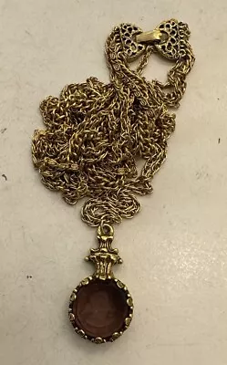 Vintage Goldette Signed Gold Tone Purple Glass Intaglio Necklace 18” • $34.99