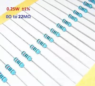 100PCS 1/4W 0.25W Metal Film Resistor ±1%- Full Range Of Values (0Ω To 22MΩ) • $1.18