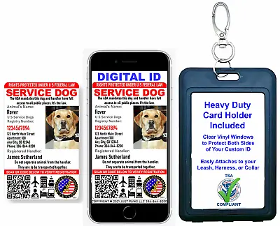 $19.99 • Buy Holographic Service Dog ID W/QR Code & ID Holder Plus Digital Copy- Portrait