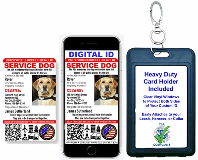 $19.99 • Buy Holographic Service Dog ID W/QR Code & ID Holder Plus Digital Copy- Portrait