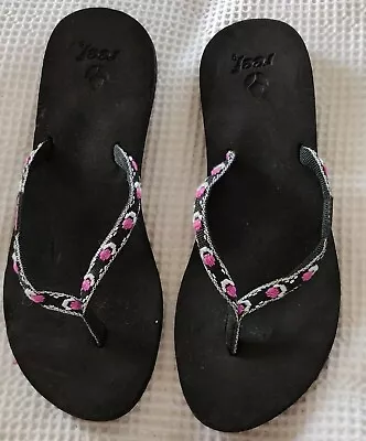 £15 • Buy Reef Ginger Flip Flops In Black, Pink And White Size Uk 6/ Eu 39