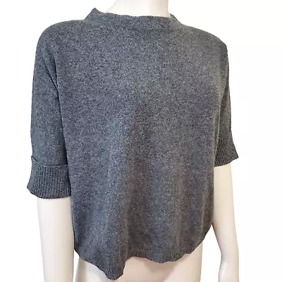 Minnie Rose Cashmere Sweater Women Size XS Cuffed 1/2 Sleeves Low Mock Neck Gray • $28