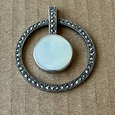 Sterling Silver Marcasite Mop Pendant Freeform Circle In Circle  • $15.55