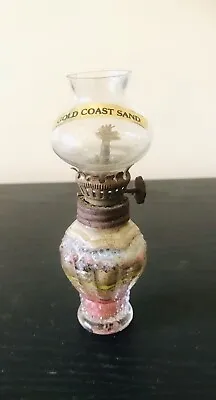 Vintage Glass Miniature Kerosene Oil Lamp - Gold Coast Sands Filled - 1960’s • $15