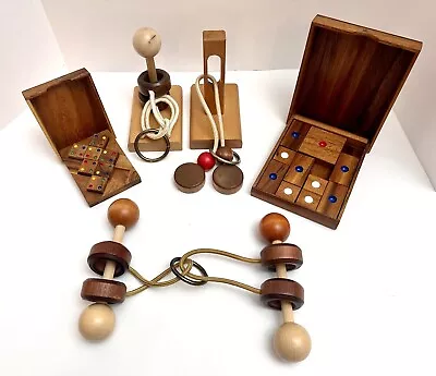 Lot 5 Vintage Wooden Brain Teaser Games Wood Puzzle Toys • $45