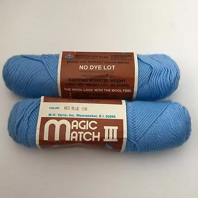 Lot Of 2 Skeins Magic Match Yarn Acrylic Fiber 3 Oz 4 Ply Med Blue 308 • $9.99