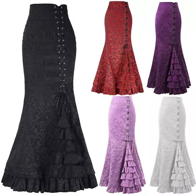 Women Retro Vintage Gothic Victorian Fishtail Skirt Steampunk Long Mermaid Dress • $27.58