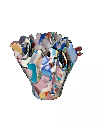 Dee Linsley Multi Color Hand Blown End Of Day Art Glass Vase • $12.99