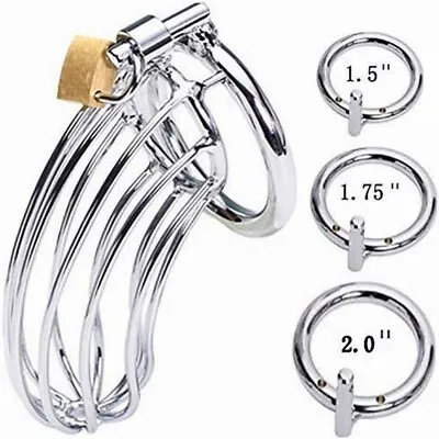 Metal Male Penis Chastity Cage Bird Lock Cage With 3pcs Ring • £17.99