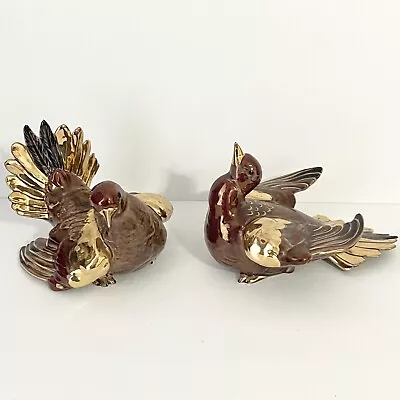 Vintage Kay Finch California Large Ceramic Love Birds Doves • Brown & Gold • $89