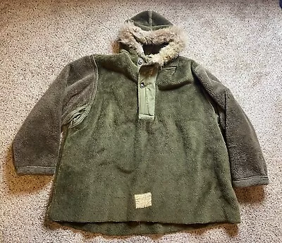 Vintage 40s WW2 US Military Parka Field Pile Fur Hooded Jacket Size Large • $320