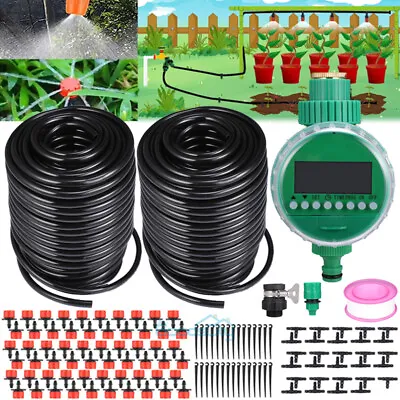 Drip Irrigation System Garden Plant Self Watering Timer System Hose Spray Kit • $45.69