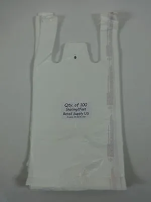 100 Qty. White Plastic T-Shirt Retail Shopping Bags W/ Handles 8  X 5  X 16  Sm • $12.99