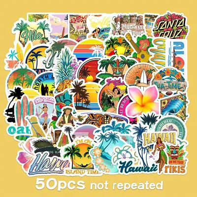 50PCS Hawaii Surfing Stickers Summer Tropical Beach DIY Surfboard Decal Stic:da • £3.85